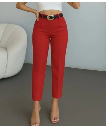 Kadın Yüksek Bel Gipe Detay Dar Paça Kısa Pantolon