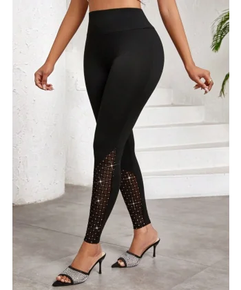 Kadın Yüksek Bel ışıltılı Tül Geometrik Detaylı Dalgıç Tayt