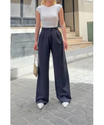 Kadın Yüksek Bel Ispanyol Paça çizgi Detay Palazzo Pantolon