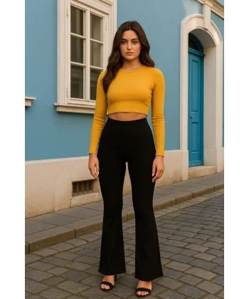 Kadın Yüksek Bel Ispanyol Paça Dalgıç Pantolon