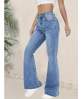 Kadın Yüksek Bel İspanyol Paça Kot Pantolon