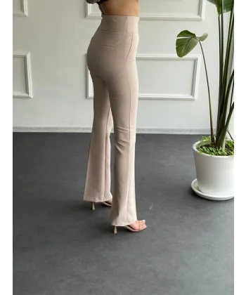Kadın Yüksek Bel İspanyol Paça Kumaş Pantolon