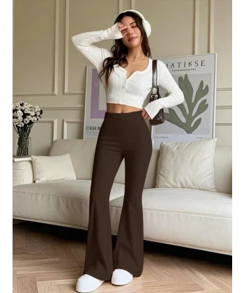 Kadın Yüksek Bel Ispanyol Paçalı Pantolon Tayt