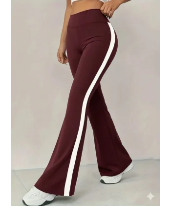 Kadın Yüksek Bel İspanyol Paçalı Yanlardan şerit Detaylı Dalgıç Tayt Pantolon