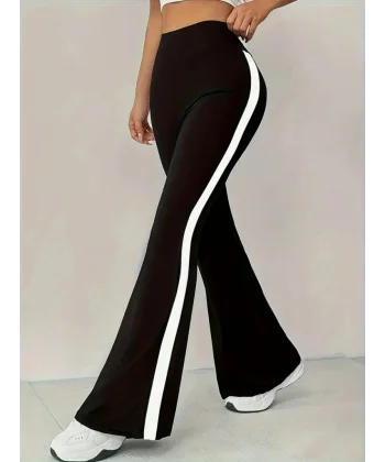 Kadın Yüksek Bel İspanyol Paçalı Yanlardan şerit Detaylı Dalgıç Tayt Pantolon
