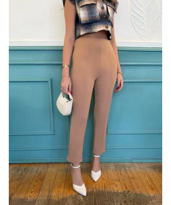 Kadın Yüksek Bel Ithal Krep Pantolon
