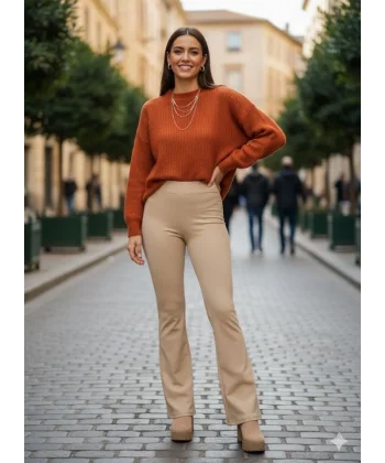 Kadın Yüksek Bel Krep Kumaş Bol Paça Pantolon