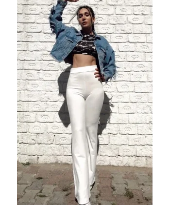 Kadın Yüksek Bel Krep Kumaş Bol Paça Pantolon