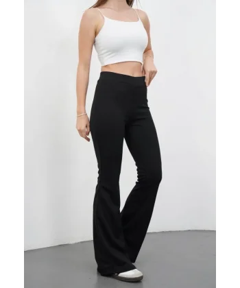 Kadın Yüksek Bel Krep Kumaş Bol Paça Pantolon