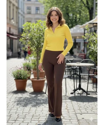 Kadın Yüksek Bel Krep Kumaş Bol Paça Pantolon