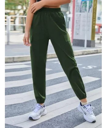 Kadın Yüksek Bel Lastik Ve Cep Detay Iki Iplik Kumaş Eşofman Altı