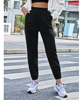 Kadın Yüksek Bel Lastik Ve Cep Detay Iki Iplik Kumaş Eşofman Altı