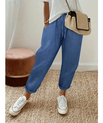 Kadın Yüksek Bel Lastikli Belde Bağcık Detaylı Aerobin Pantolon