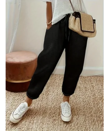 Kadın Yüksek Bel Lastikli Belde Bağcık Detaylı Aerobin Pantolon