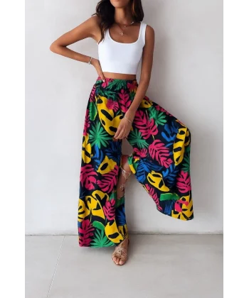 Kadın Yüksek Bel Lastikli Desenli Süprem Pantolon