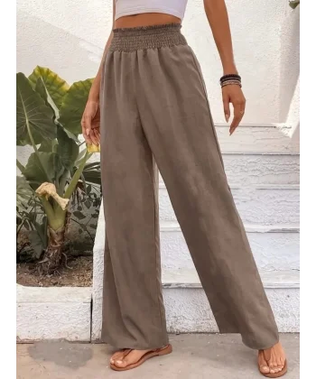 Kadın Yüksek Bel Lastikli Ithal Krep Pantolon