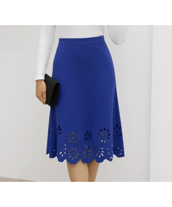 Kadın Yüksek Bel Lazer Kesim Detaylı Midi Ithal Krep Etek