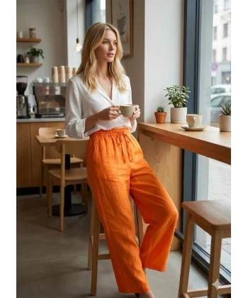 Kadın Yüksek Bel Modal Kumaş Beli Lastik Detay Pantolon