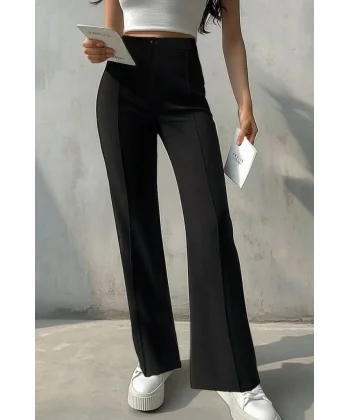 Kadın Yüksek Bel Nervurlu Ithal Krep Pantolon