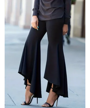 Kadın Yüksek Bel önden Arkaya Uzanan Volanlı Paçalı Janjan Krep Pantolon