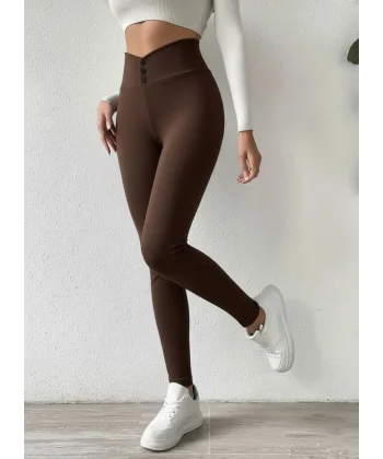 Kadın Yüksek Bel önden Düğmeli Dalgıç Tayt