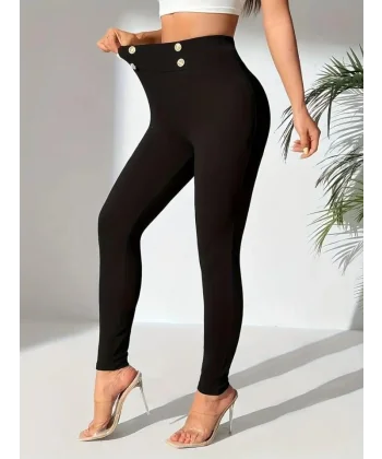 Kadın Yüksek Bel önden Düğmeli Dalgıç Tayt