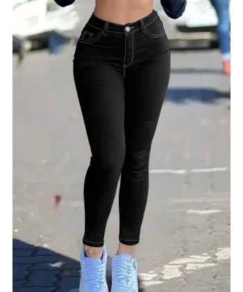 Kadın Yüksek Bel önden Düğmeli Dar Kesim Kot Pantolon