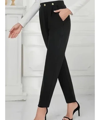 Kadın Yüksek Bel önden Düğmeli Ithal Krep Pantolon