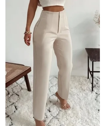 Kadın Yüksek Bel önden Fermuarlı Ithal Krep Pantolon