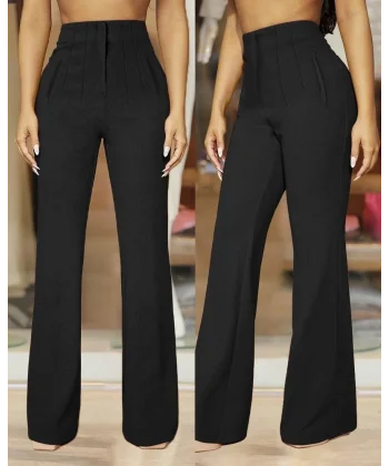 Kadın Yüksek Bel Paçaya Doğru Genişleyen Ithal Krep Pantolon