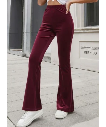 Kadın Yüksek Bel Paçaya Doğru Genişleyen Kadife Pantolon