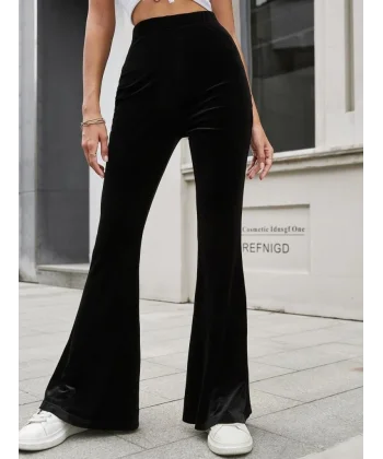 Kadın Yüksek Bel Paçaya Doğru Genişleyen Kadife Pantolon