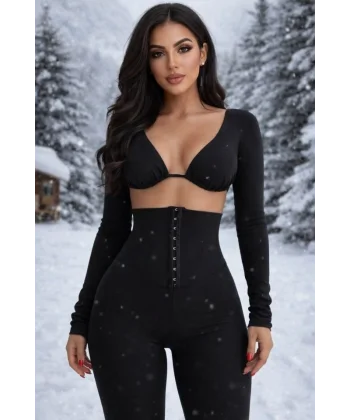 Kadın Yüksek Bel Toparlayıcı Korse Detay Agraflı çelik Kumaş Tayt