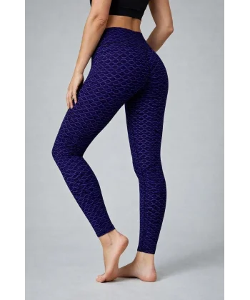 Kadın Yüksek Bel Toparlayıcı Likralı Büzgülü Tayt - Mavi