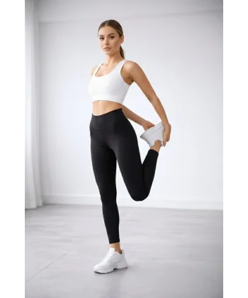 Kadın Yüksek Bel Toparlayıcı Likralı Düz Sporcu Tayt - Siyah