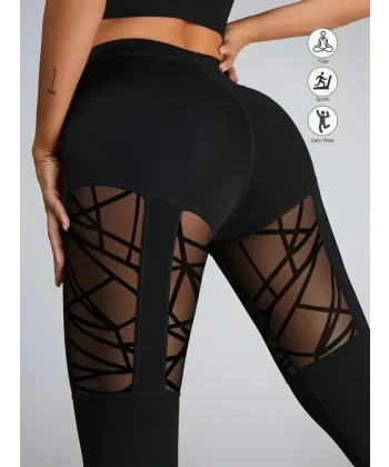 Kadın Yüksek Bel Tül Detaylı Spor Tayt