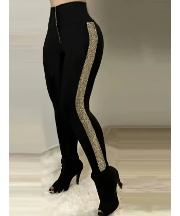 Kadın Yüksek Bel Yan şerit Detaylı Dalgıç Tayt