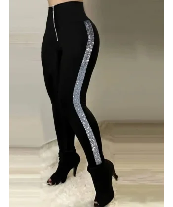 Kadın Yüksek Bel Yan şerit Detaylı Dalgıç Tayt