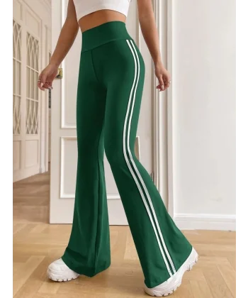 Kadın Yüksek Bel Yanlar şerit Detaylı Ispanyol Paçalı Dalgıç Pantolon