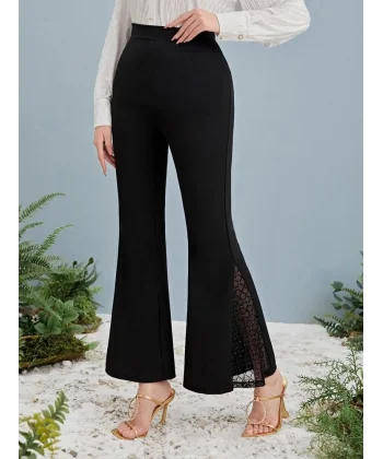 Kadın Yüksek Bel Yanları Tül Detaylı Dalgıç Tayt Pantolon