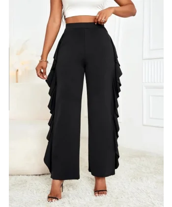 Kadın Yüksek Bel Yanları Volanlı Cepli Sandy Pantolon