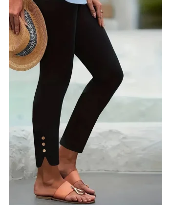 Kadın Yüksek Bel Yanları Yırtmaç Düğme Detay Dalgıç Tayt