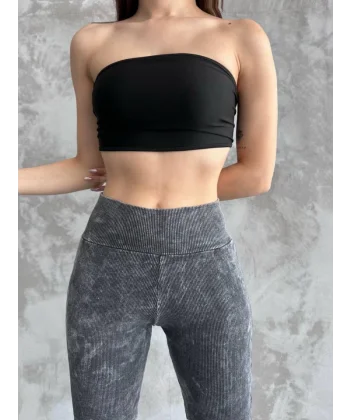 Kadın Yüksek Bel Yıkamalı Kaşkorse Kumaş Tayt