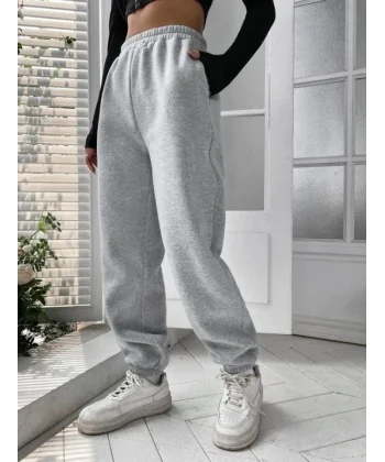 Kadın Yüksek Beli Lastikli Içi Polar 3 Iplik Eşofman Altı