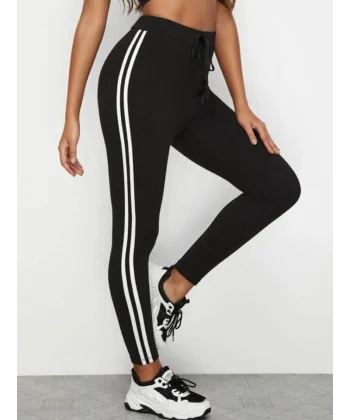 Kadın Yüksek Belyanları şerit Ve Cep Detay Dalgıç Kumaş Eşofman Altı