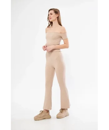 Kadın Yüksel Bel Fitilli İspanyol Paça Tayt - Bordo