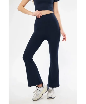 Kadın Yüksel Bel Fitilli İspanyol Paça Tayt - Lacivert