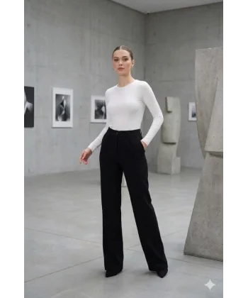 Kadın Yüksel Bel Full Likralı Palazzo Pantolon