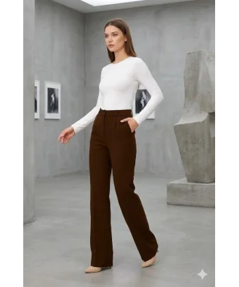 Kadın Yüksel Bel Full Likralı Palazzo Pantolon