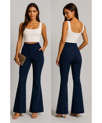 Kadın Yüksel Bel Ispanyol Paça Pantolon